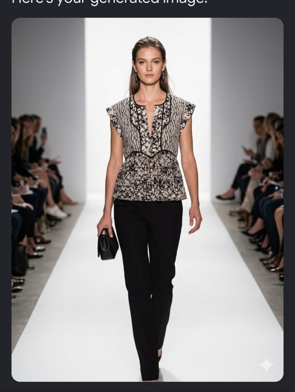 Rebecca Taylor Black and Cream Mixed-Print Cap-Sleeve Blouse